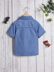 男婴可爱恐龙休闲牛仔上衣 - 淺色水洗藍 - 查看 2