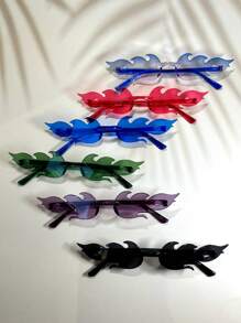 6副Y2K音乐节狂欢火焰风格多边形时尚眼镜，欧美流行，自拍道具，绿色派对眼镜配饰，沙滩配饰，夏季海滩度假、户外旅行眼镜