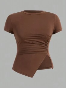 SHEIN Essnce Áo thun xếp ly cổ tròn cỡ lớn dành cho nữ, 3 cái/bộ - Nhiều màu - Xem 8