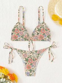 SHEIN Swim Women's Swimwear Set, Random Printed, For Vacation Summer