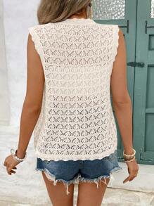 SHEIN Frenchy Solid Color Woven Hollow Crochet Vest Cardigan, Suitable For Summer Vacation Or Wedding Season, Short Summer Top, French Style