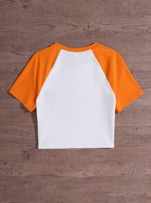 SHEIN Áo thun ngắn in chữ đan nhiều màu cho bé gái tuổi teen - Nhiều màu - Xem 2