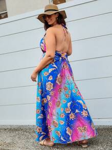 SHEIN VCAY Vestido de playa rosa floral de talla grande para mujer