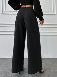 EURMUSE Side Detailed Wide Legs Pant - Black - View 2