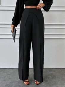 EURMUSE Side Detailed Wide Legs Pant - Black - View 4