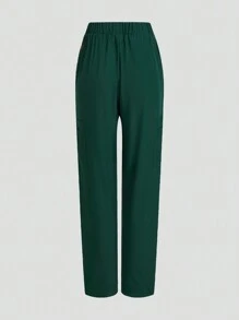 TaskEZ 純色V領短袖上衣和褲子護理制服套裝 - 綠色 - 查看 11