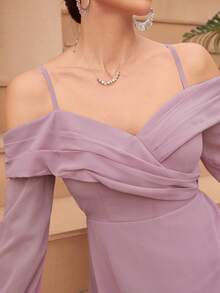 Spaghetti Strap Solid Color A-Line Evening Dress, Bridesmaid Dress - Pink - View 5