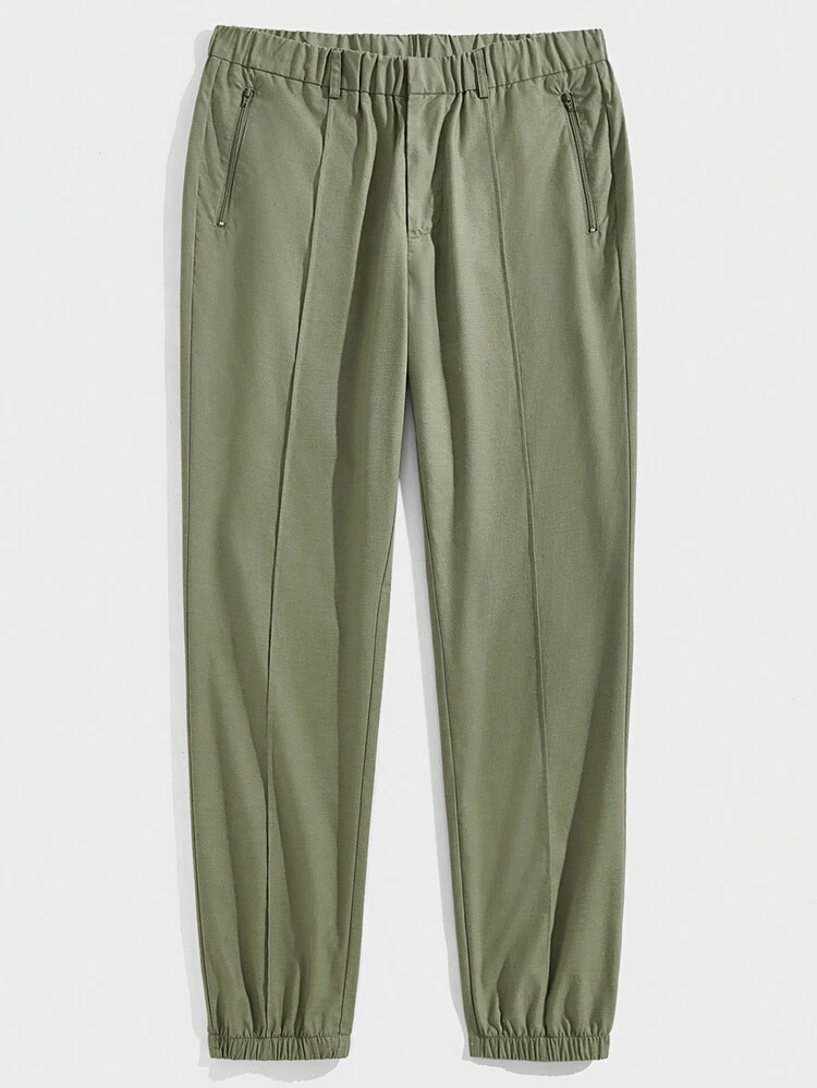 Men's Woven Long Mid-Waist Straight-Leg Casual Trousers, Joggers, Perfect For Everyday Wear, Suitable For Spring And Summer