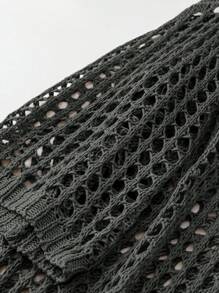 Breezaya 寬鬆款海灘度假純色鉸空針織長款開衫外套，大尺碼 - 灰色 - 查看 4