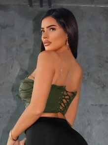 SHEIN x Marika Sila SHEIN SXY Vară Casual Street Moda de vară pentru femei Culoare uni Top fără mâneci slim cu talie încrucișată