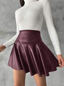 SHEIN Cottnline Solid Color Side Zipper Women'S Skirt - Maroon - View 4