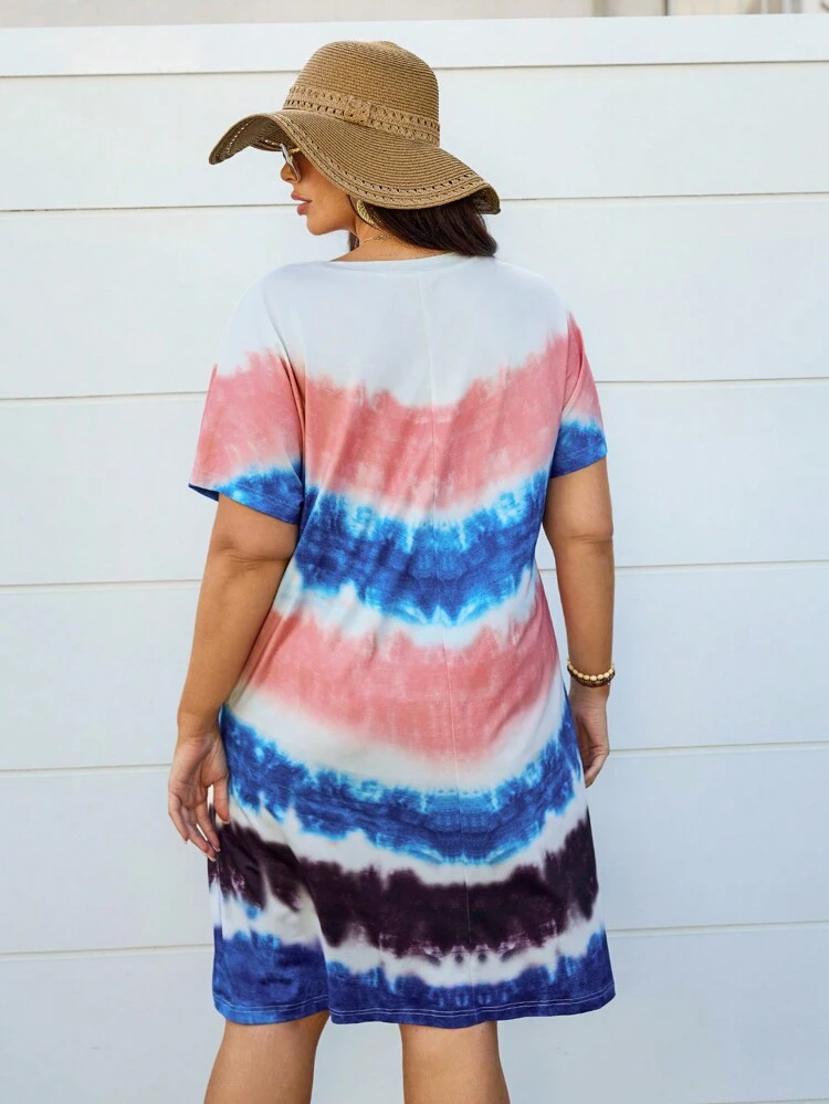 Plus Size Gradient Short Sleeve Vacation Casual Dress