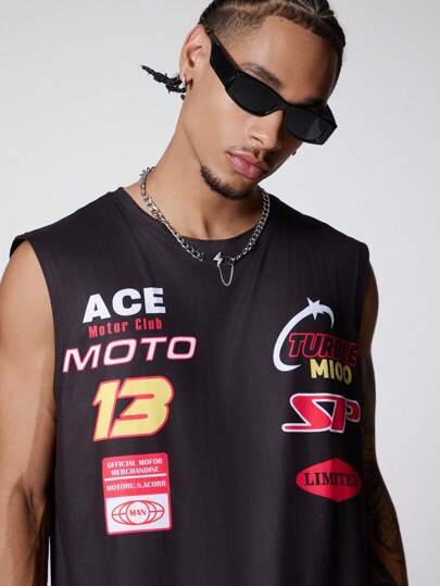 PAVTROS ชุดเสื้อกล้ามลำลองและกางเกงขาสั้นพิมพ์ตัวอักษรและตัวเลขของผู้ชายชุดกีฬา