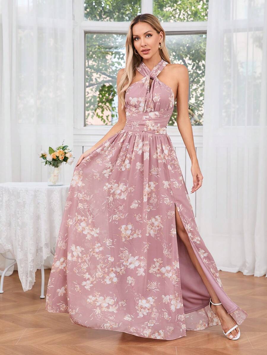SHEIN Belle Ladies' Simple Daily Dress With Random Print - Pink - View 1