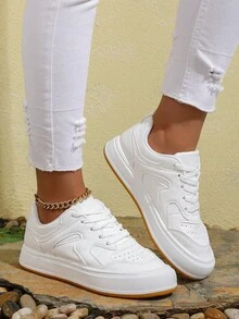 1 双男女休闲运动鞋，适合春秋季校园、户外和学生活动 - 白色 - 查看 6