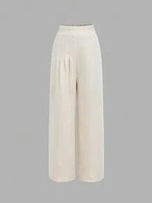 Tween Girl Loose Cute Solid Color High Waist Culottes With One-Sided Pleated Leg, Capri Length