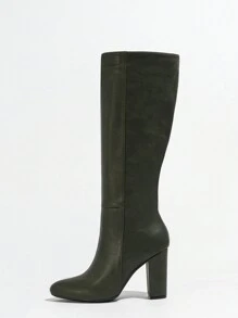时尚欧美高跟拉链尖头细踝靴，秋冬舒适 - 墨綠色 - 查看 8