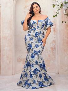 SHEIN Belle Plus Size Cinza Azul Luxo Ouro Prata Seda Jacquard Cetim Manga Princesa Sem Alças Sexy Elegante Lindo Dramático Vintage Bainha Sereia Formal Baile Jantar Noite Vestidos Semi Formal Vestido de Convidado de Casamento, Para Aniversário, Formatura, Baile de Boas-vindas - Multicolorido - Ver 6