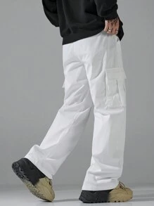 Claim Dot Quần Cargo màu trơn thiết kế bỏ túi cho nam, Quần dài cơ bản trơn đi chơi, Quà tặng cho chồng, bạn trai - trắng - Xem 2