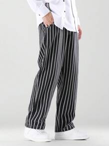 Jeans rayados para hombres con corte ajustado y bolsillos, adecuados para uso diario y casual - Negro - Ver 1