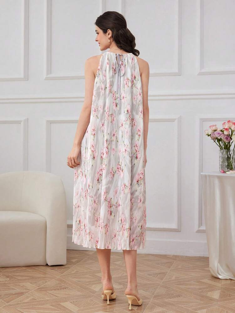 Floral Pattern Tie-Back Halter Summer Dress For Women