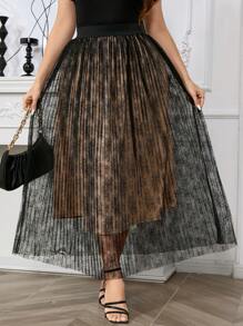 SHEIN Clasi Saia de renda elegante e moderna plus size para uso diário no verão para mulheres - Preto - Visão 8