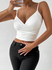 VaVaBold Women's Solid Color Simple Crossed Strap Tank Top For Daily Wear - White - View 8