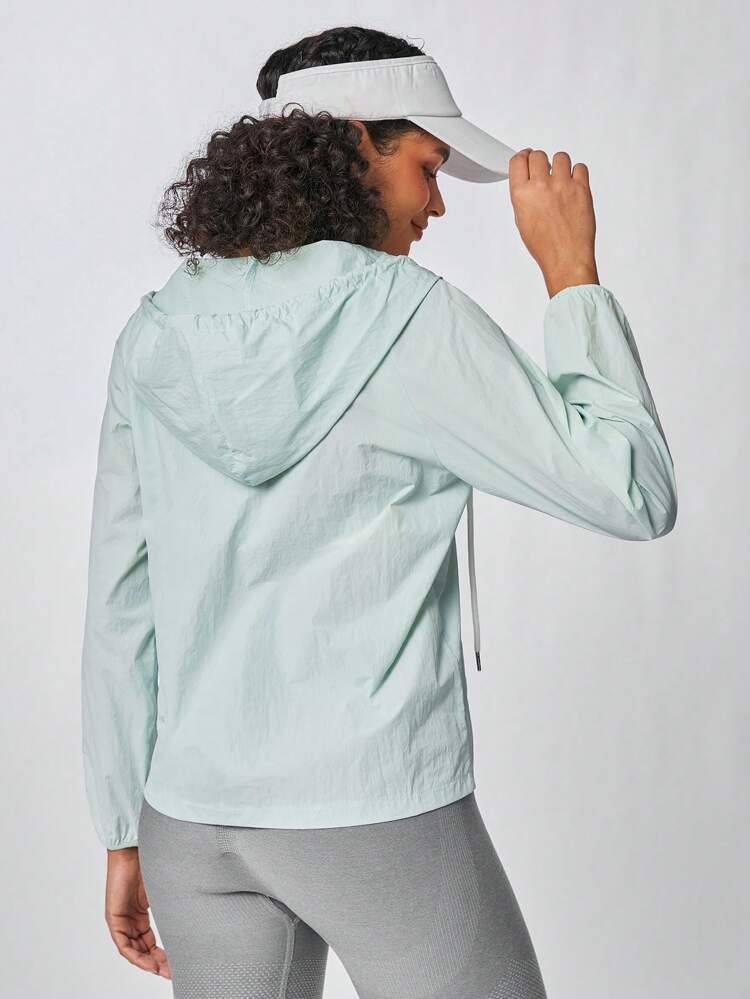 Solid Color Hooded Zipper Long Sleeve Sports Jacket Workout Jacket