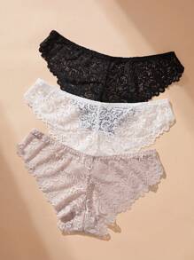Women's Sexy Solid Color Lace Panties, 3pcs/Set Sexy Lingerie - Multicolor - View 4