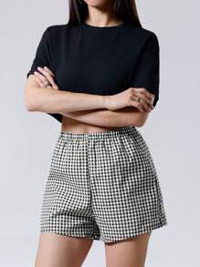 SHEIN EZwear 格紋圖案短褲 - 黑與白 - 查看 5