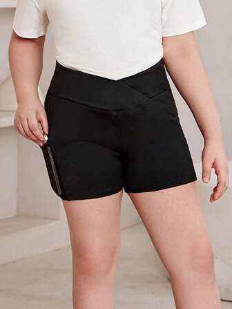 SHEIN Tween Girl Extended Size Sporty Knit Solid Color Shorts For Spring And Summer