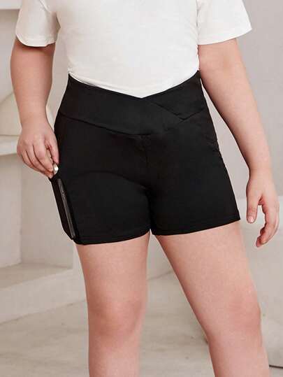 SHEIN Tween Girl Extended Size Sporty Knit Solid Color Shorts For Spring And Summer