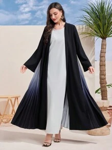 Al Najma Women's Gradient Color Long Sleeve Panel Pleated Long Elegant Abaya - Black - View 1