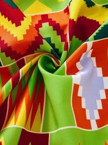 Maweii Plus Size Women's Fashionable V-Neck Geometric Printed A-Line Tank Dress For Summer - Multicolor - View 5