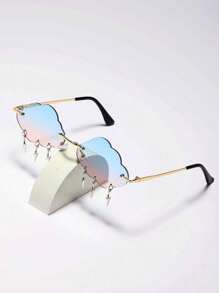 1pc Cloud & Lightning Shaped Metal Frameless Cartoon Pendant, Y2K Fashion Eyewear (Includes Eyewear Strap) Halloween Beach Accessories Glasses Shades For Summer Beach Vacation,Outdoor,Travel - Ombre - Xem 3