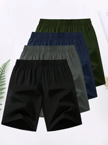 4 peças de Shorts esportivos casuais masculinos com elástico na cintura e bolso com zíper