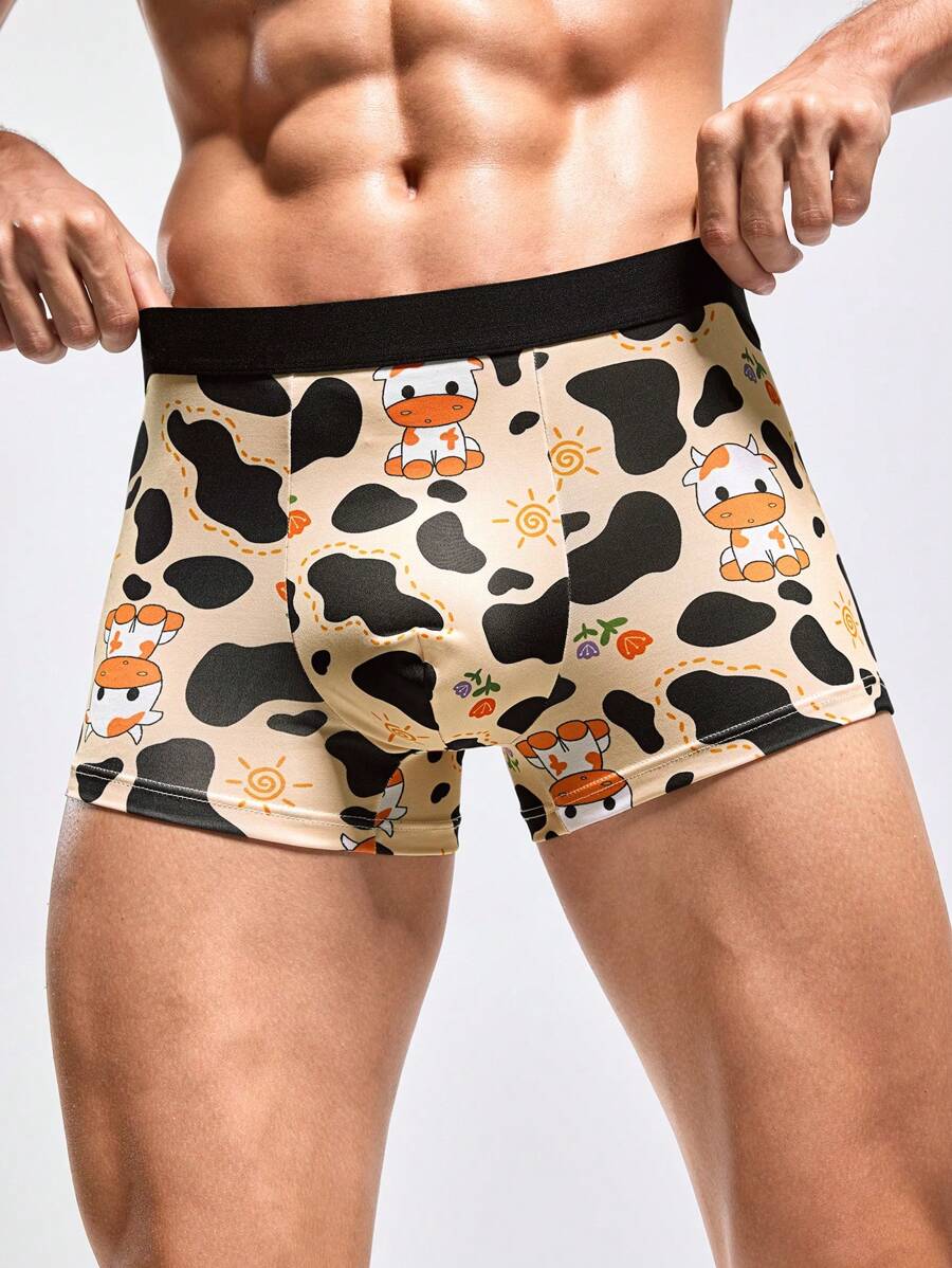 Fashionable Men's Cow Print Boxer Shorts - Multicolor - View 1