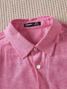 Manfinity Homme Men's Woven Solid Color Short Sleeve Regular Fit Casual Shirt, Suitable For Spring And Summer, Daily Wear - Pink - View 6