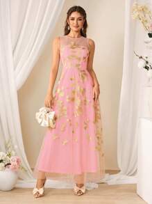 SHEIN Belle Elegant Embroidered Formal Dress For Women - Pink - View 4