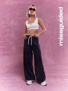 MISSGUIDED Wide Leg Sweatpants With Drawstrings Winter Wear - Black - View 3