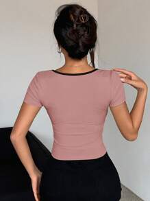 DAZY 女式裹身V领蝴蝶结T恤夏季，女式短款上衣