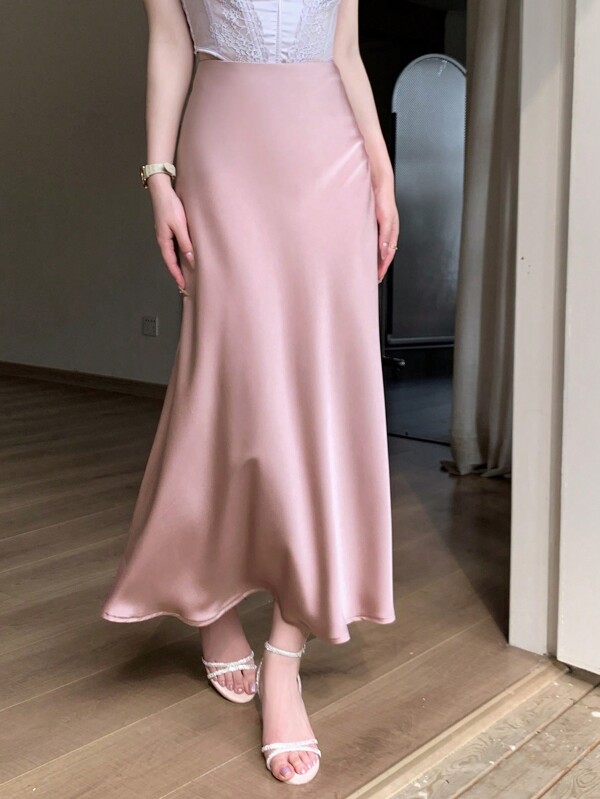 DAZY Falda de media pantorrilla de unicolor simple y casual para uso diario