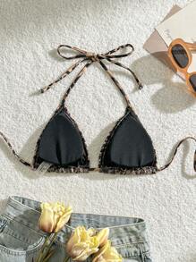 Swim Vcay Women's Summer Beach Leopard Print Halter Bikini Top With Random Print - Multicolor - View 2