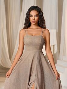 Faeriesty 纯色系带露背吊带伴娘礼服优雅正式晚会舞会婚礼宾客礼服，适合毕业典礼、晚宴派对礼服