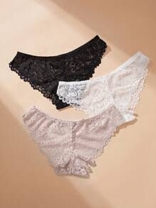 Women's Sexy Solid Color Lace Panties, 3pcs/Set Sexy Lingerie - Multicolor - View 2