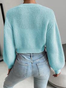 Chiquease 前釦綁 V 領草莓刺繡長袖針織衫 - 藍色 - 查看 2