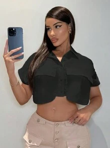 SHEIN SXY Camisa blanca corta de manga corta para verano - Negro - Ver 7