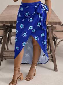 SHEIN VCAY Plus Size Allover Print Wrap Tie Beach Casual Skirt - Multicolor - View 3