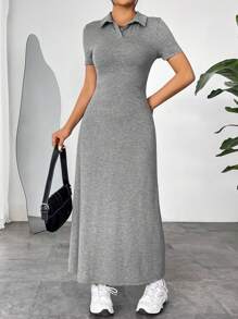 SHEIN EZwear Grey Knit Women'S Long Dress - Grey - View 1