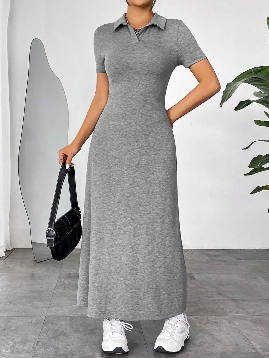 SHEIN EZwear Grey Knit Women'S Long Dress - Grey - View 1